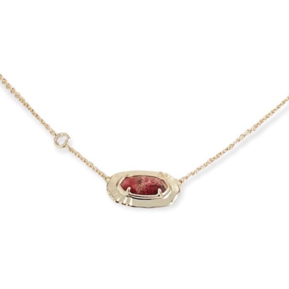 KENDRA SCOTT Anna Short Pendant Necklace Gold Bronze Veined Maroon Jade Crystals